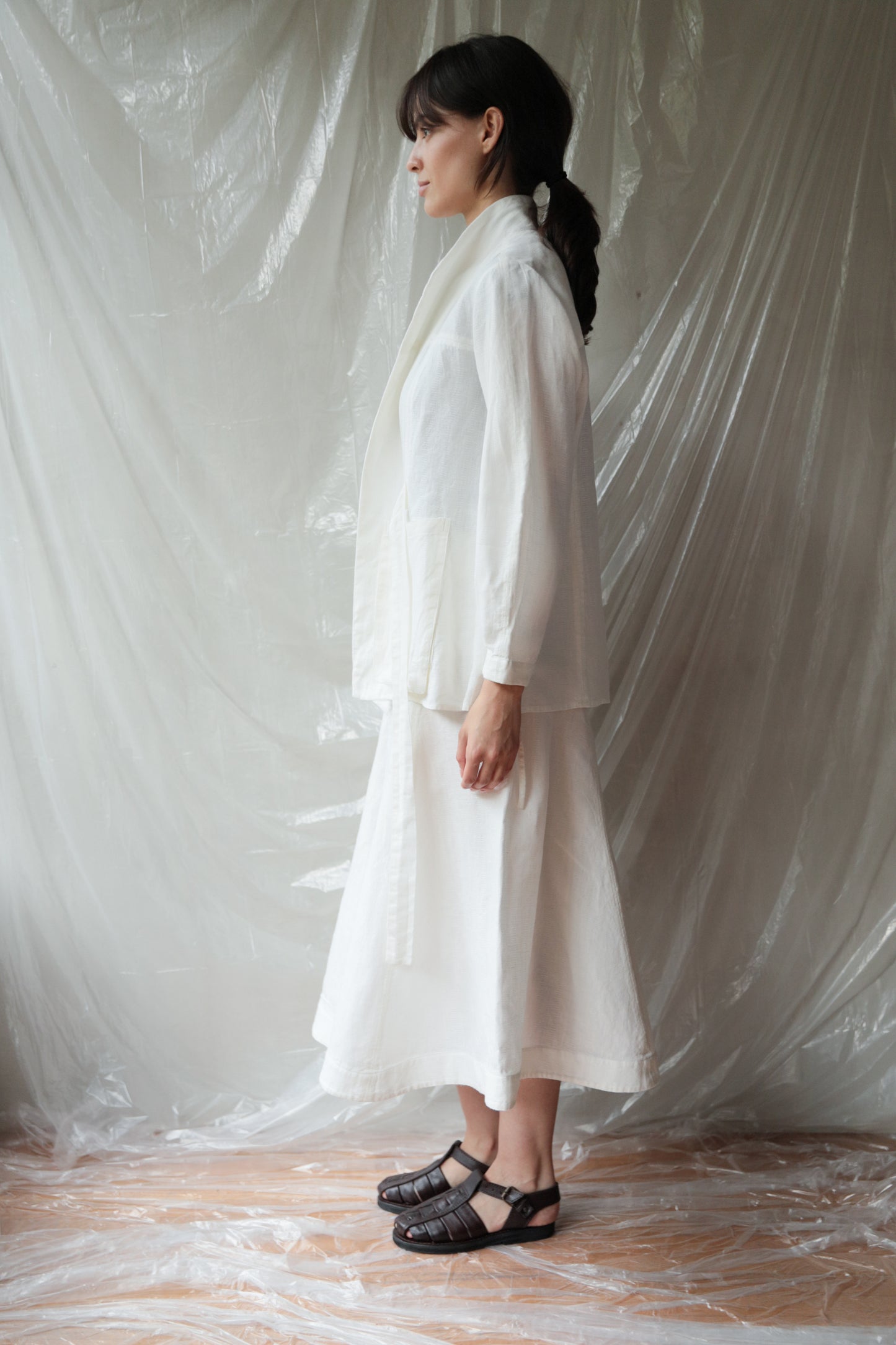 Light Crossed Jacket ― White Linen